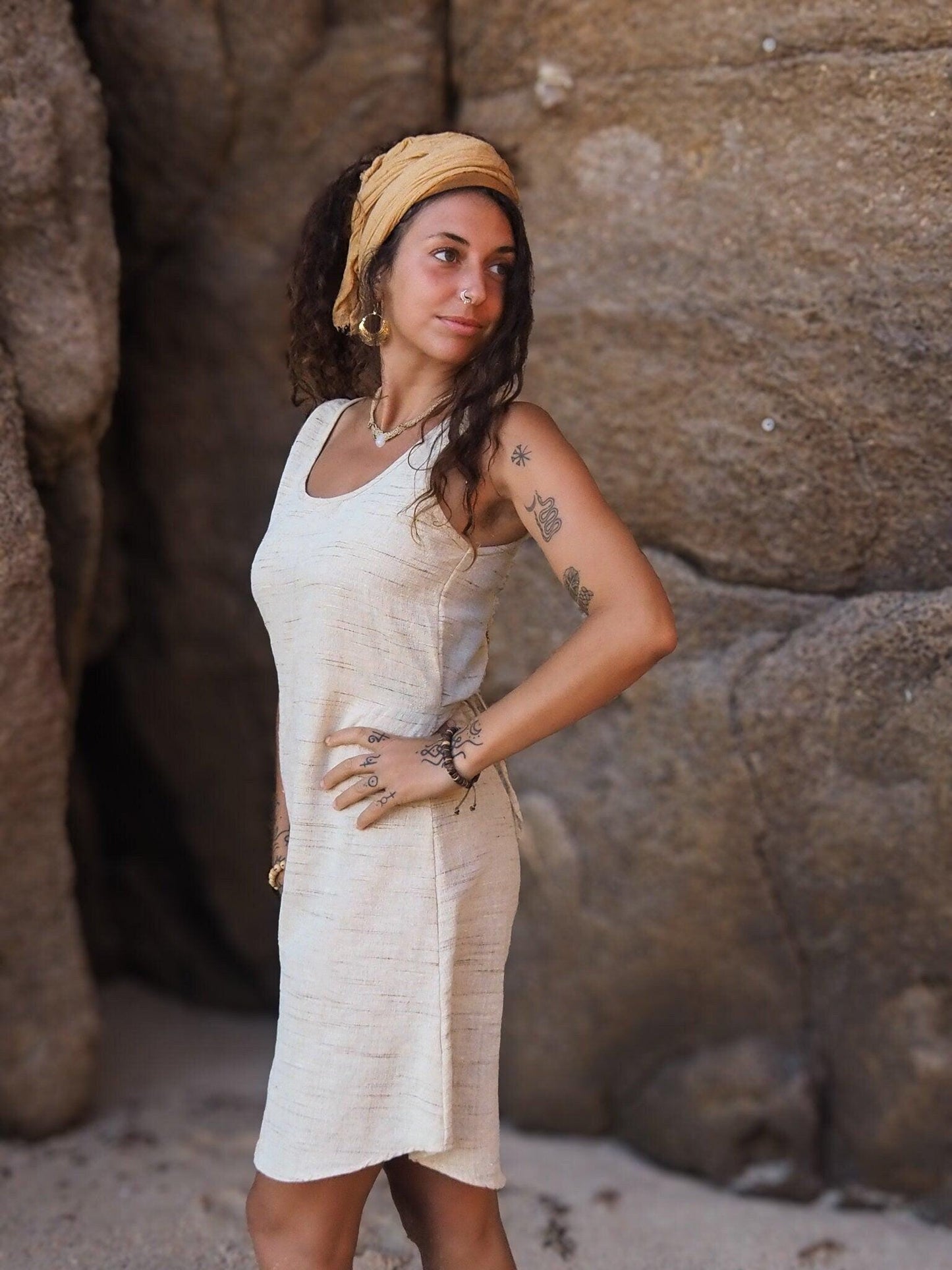 Khadi Short Dress, Gypsy Short Dress, Tribal Short Dress, Boho Short Dress, Hippie Short Dress, Earthy Short Dress, Natural Clothing