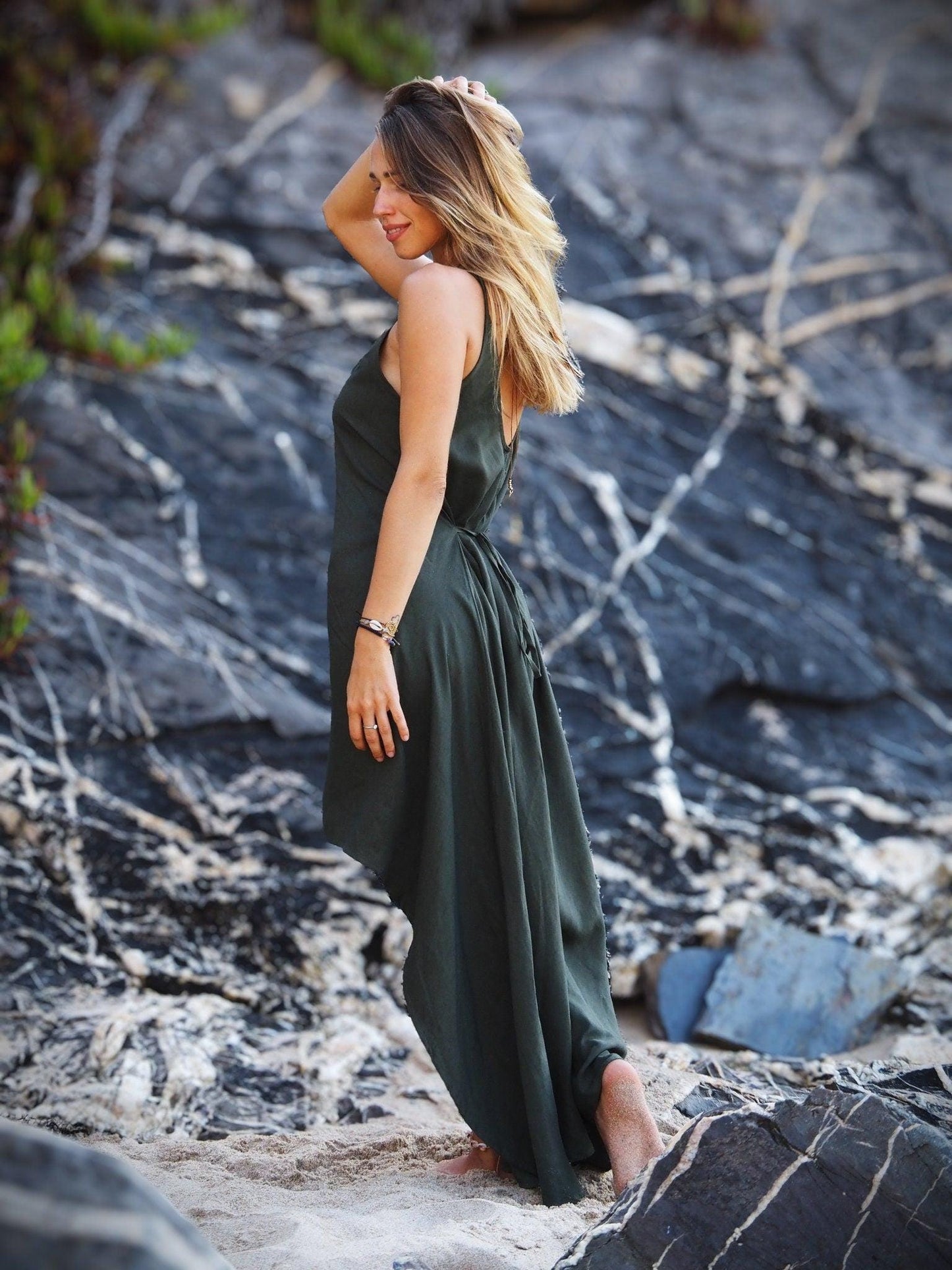 Goddess Linen Cotton Dress, Boho Maxi Dress, Drape Dress, Loose Sleeveless Dress, Festival Dress, Asymmetrical Dress, Bohemian Clothing
