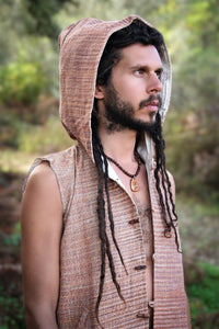Men Boho Vest, Hooded Vest, Men Waistcoat, Khadi Cotton Vest, Earthy Clothing, Hippie Vest, Hooded Shirt, Psytrance Clothing, Beach Festival