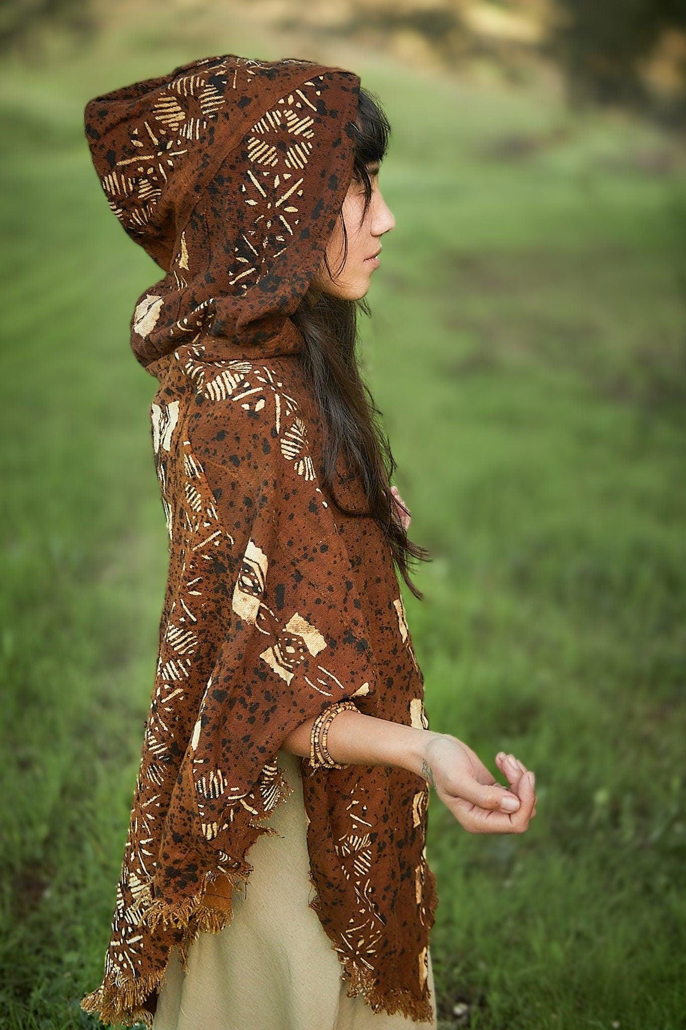 Tribal Poncho, Mud Cloth Poncho, Raw Organic Cotton Poncho, Hooded Poncho, African Poncho, Bogolan, Organic Dye Poncho, Unisex Poncho