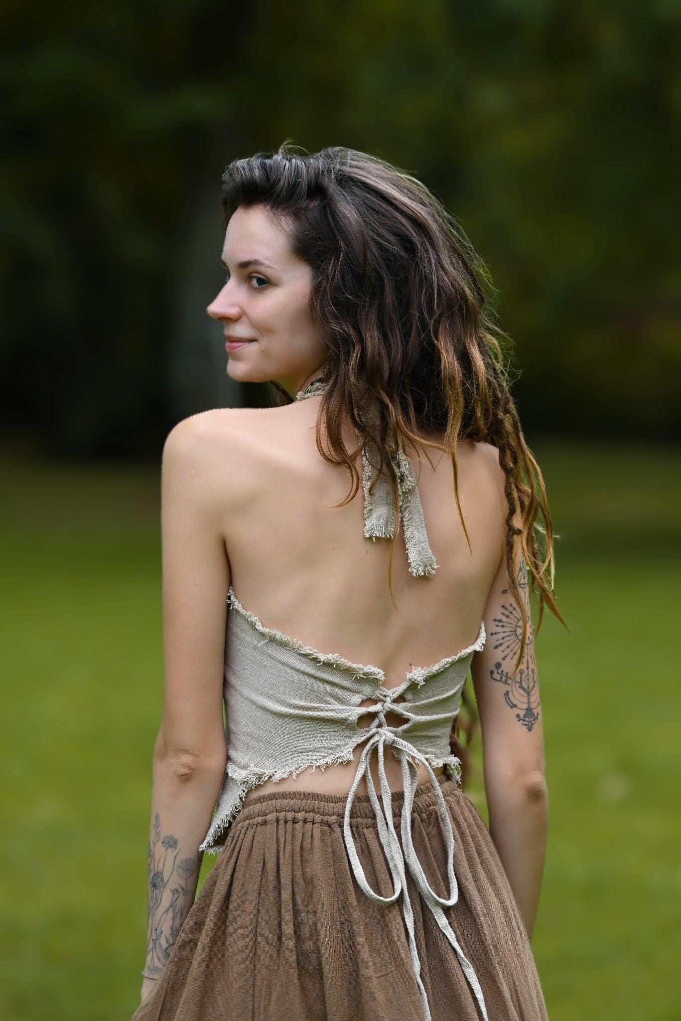 Earthy Cotton Halter Top, Pixie Halter Top, Cross Back Top, Cotton Tie Top, Earthy Halter Top, Boho Top, Festival Clothing, Gift for Her