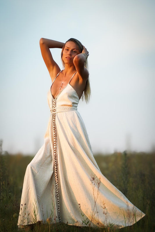 Raw Silk Goddess Dress, Raw Silk Maxi Dress, Tribal Maxi Dress, Block Print Dress, Boho Dress, Bohemian Clothing, Wedding Dress, Ceremonial
