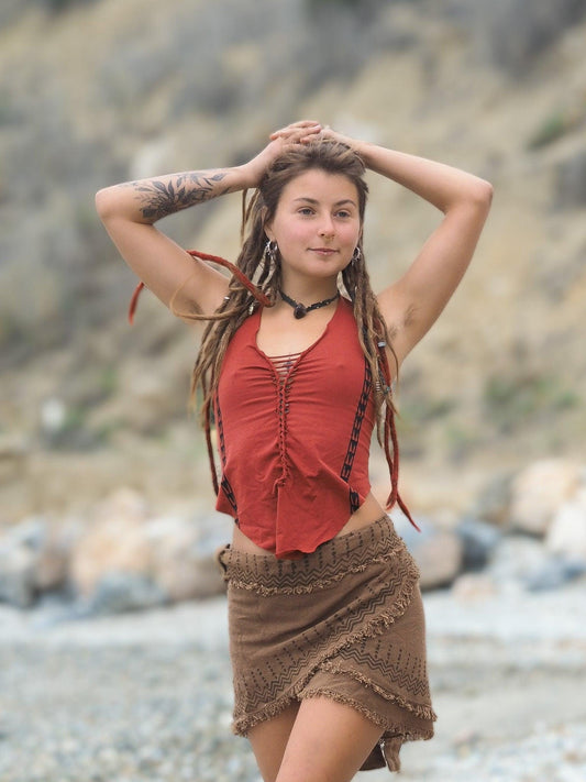 Organic Tribal Halter Top, Cotton Halter Top, Block Print Top, Pixie Top, Earthy Top, Tribal Top, Psy Trance, Elven, Fairy, Gift for Her