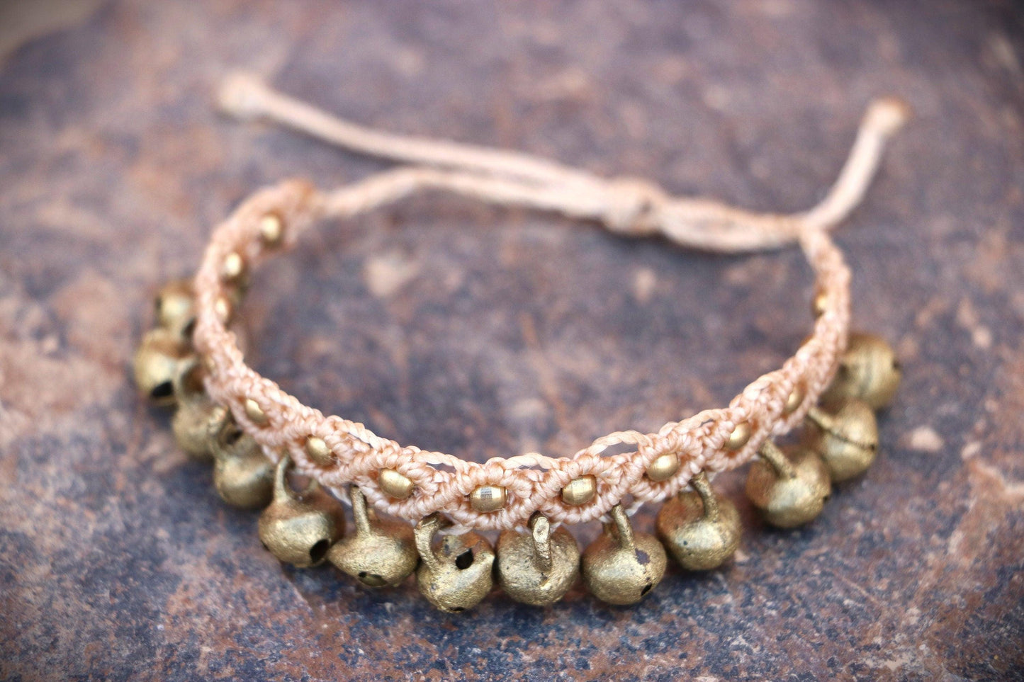 Macramé Bell Anklet, Beaded Macramé Anklet, Bellydance Anklet, Braided Anklet, Gypsy Anklet, Boho Anklet, Unique Anklet, Festival Jewelry