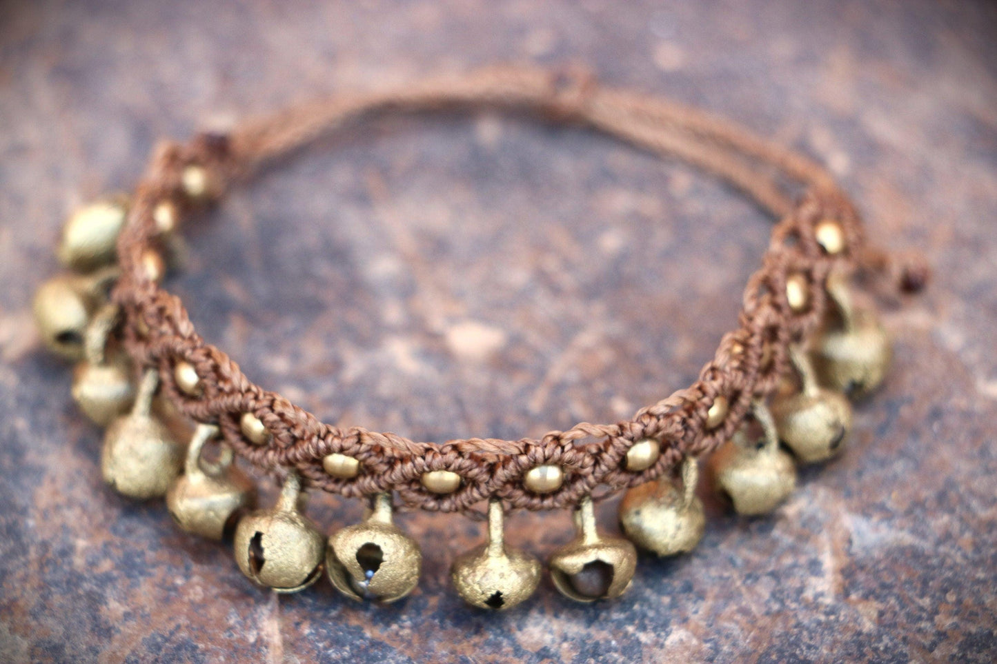 Macramé Bell Anklet, Beaded Macramé Anklet, Bellydance Anklet, Braided Anklet, Gypsy Anklet, Boho Anklet, Unique Anklet, Festival Jewelry