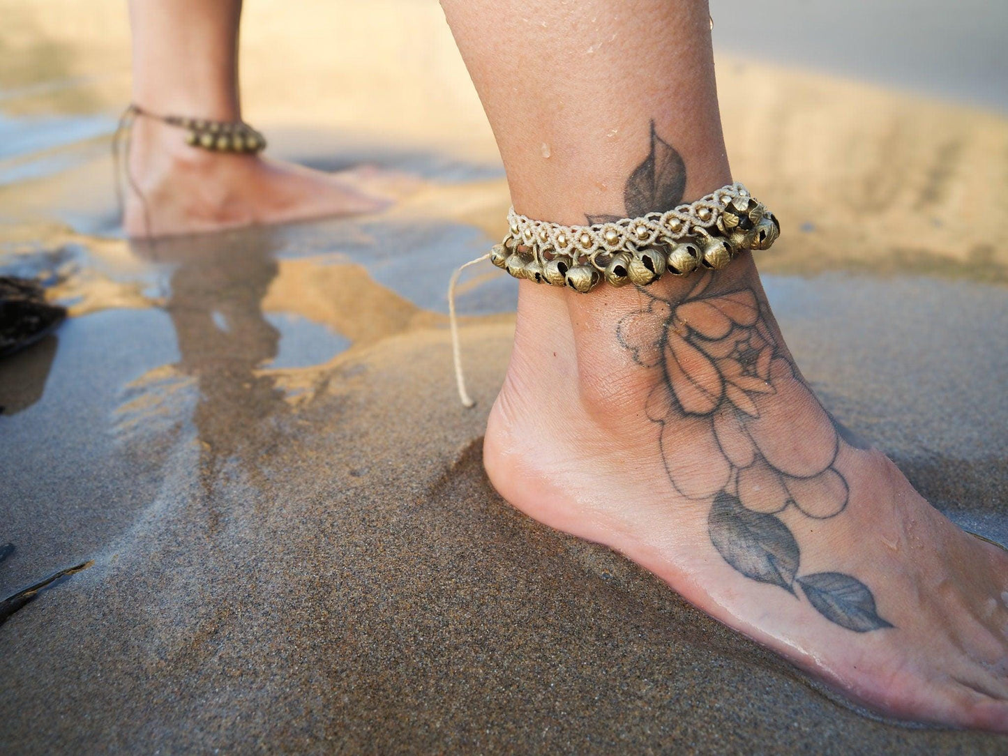 Macramé Bell Anklet, Beaded Macramé Anklet, Bellydance Anklet, Braided Anklet, Gypsy Anklet, Boho Anklet, Unique Anklet, Festival Jewelry