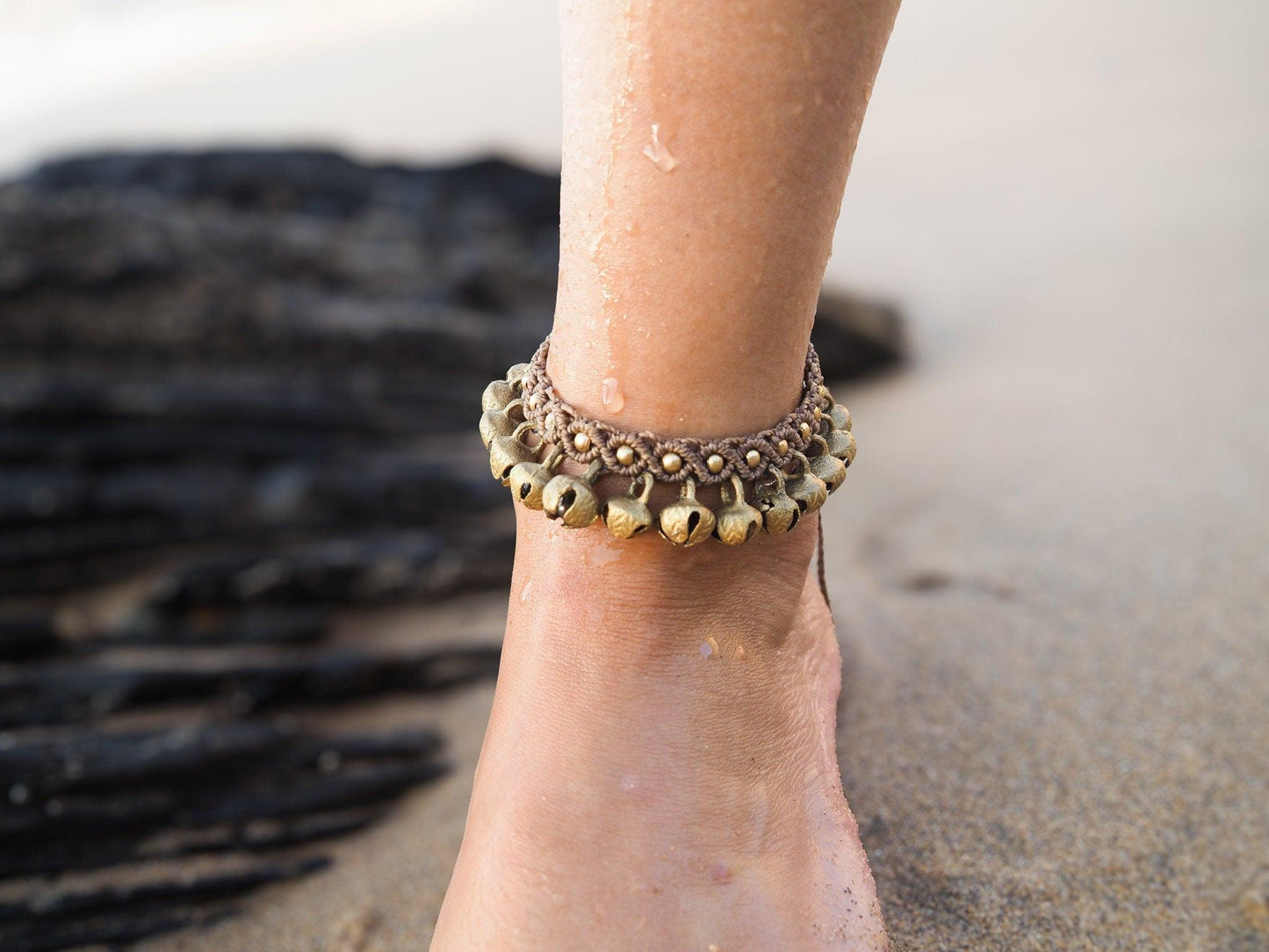 Macramé Bell Anklet, Beaded Macramé Anklet, Bellydance Anklet, Braided Anklet, Gypsy Anklet, Boho Anklet, Unique Anklet, Festival Jewelry