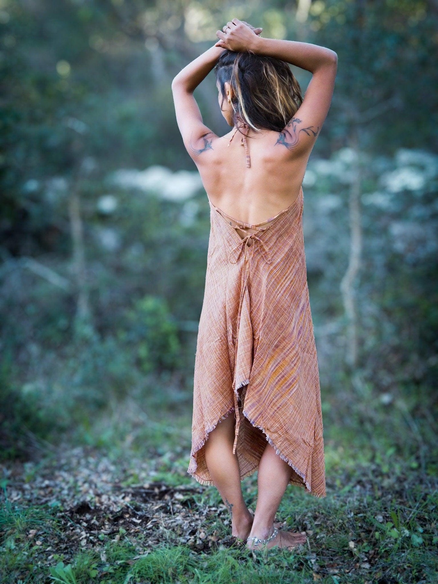Boho Goddess Dress, Asymmetrical Sleeveless Dress, Long Wrap Dress, Summer Dress, Fairy Dress, Boho Maxi Dress, Handwoven Dress, Khadi Dress