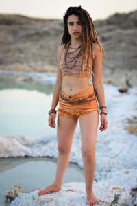 Khadi Cotton Shorts, Hippie Shorts, Boho Clothing, Earthy Clothing, Women Shorts, Khadi Clothing, Orange Shorts, Hippie Clothing, Tribal