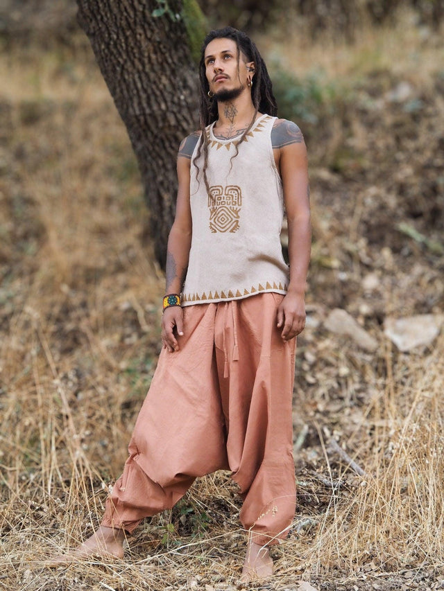 Men's Tribal Block Print Shirt, Earthy Men Top, Natural Men Shirt, Ethnic Men Wear, Earthy Clothing, Hippie Clothing, Psytrance Clothing