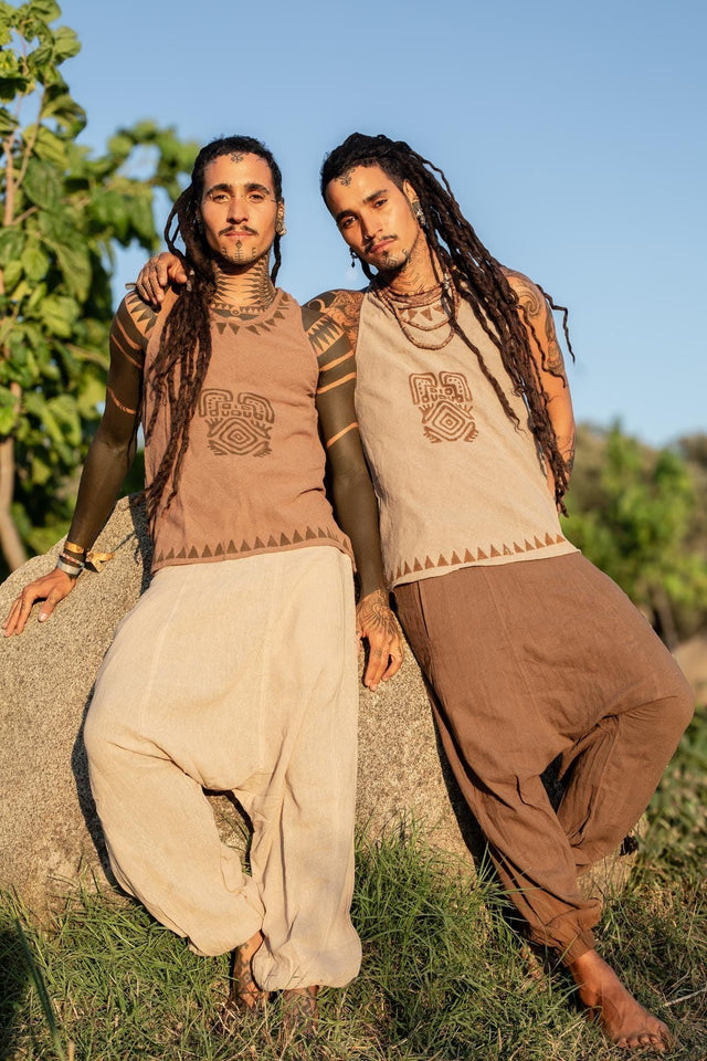 Men's Tribal Block Print Shirt, Earthy Men Top, Natural Men Shirt, Ethnic Men Wear, Earthy Clothing, Hippie Clothing, Psytrance Clothing