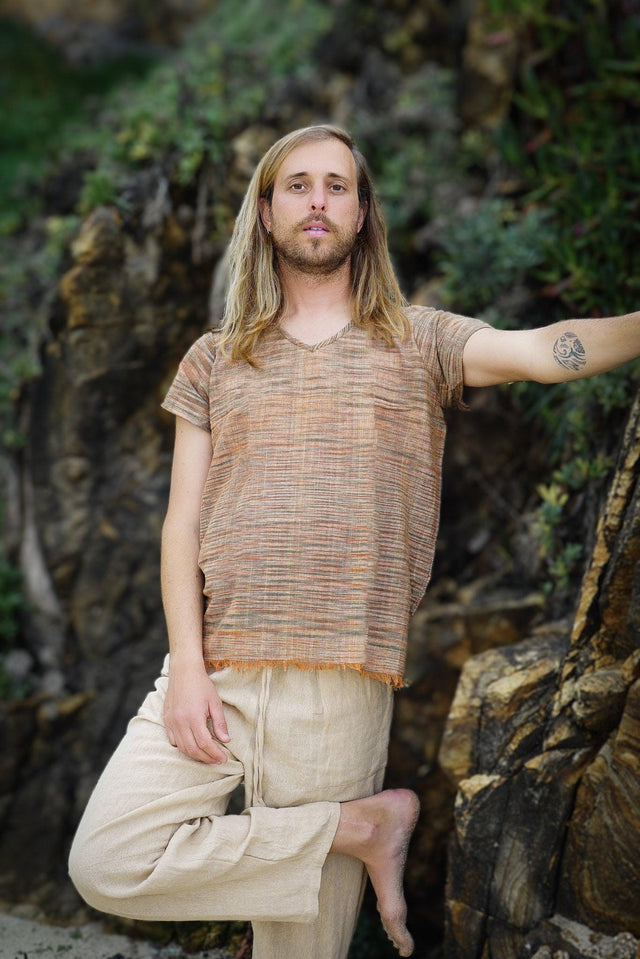 Earthy Khadi Shirt, Khadi Cotton Top, Men Tshirt, Earthy Clothing, Boho Tshirt, Men Tee, Hippie Clothing, Psytrance Clothing, Natural Shirt