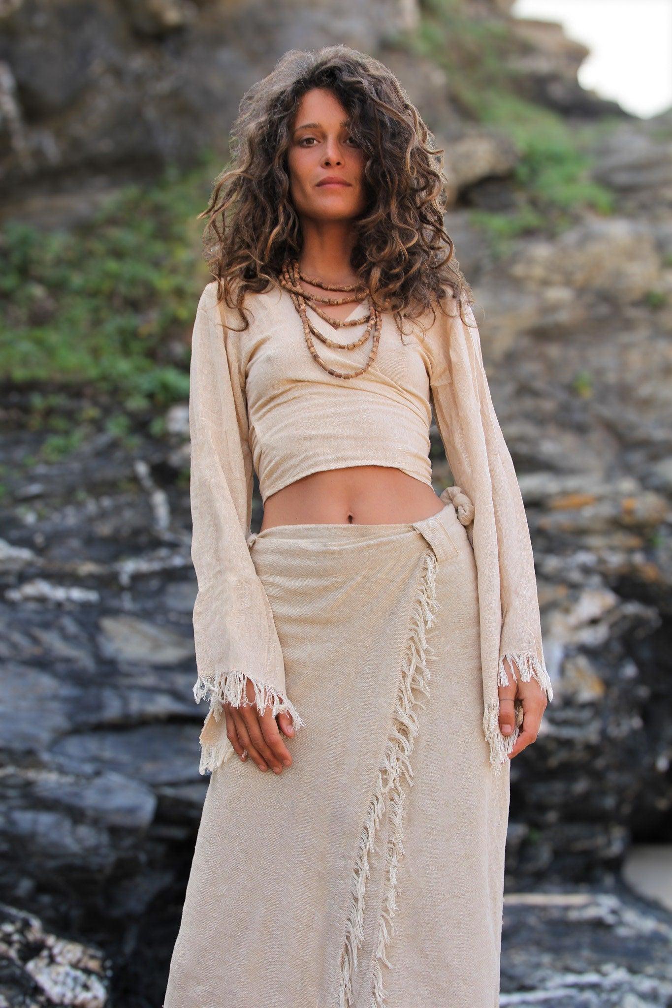 Jute Wrap Top, Boho Top, Frayed Wrap Top, Wrap Around Blouse, Natural Eco Wear, Adjustable Top, Frayed Top, Gypsy Top, Fairy Wear, Pixie