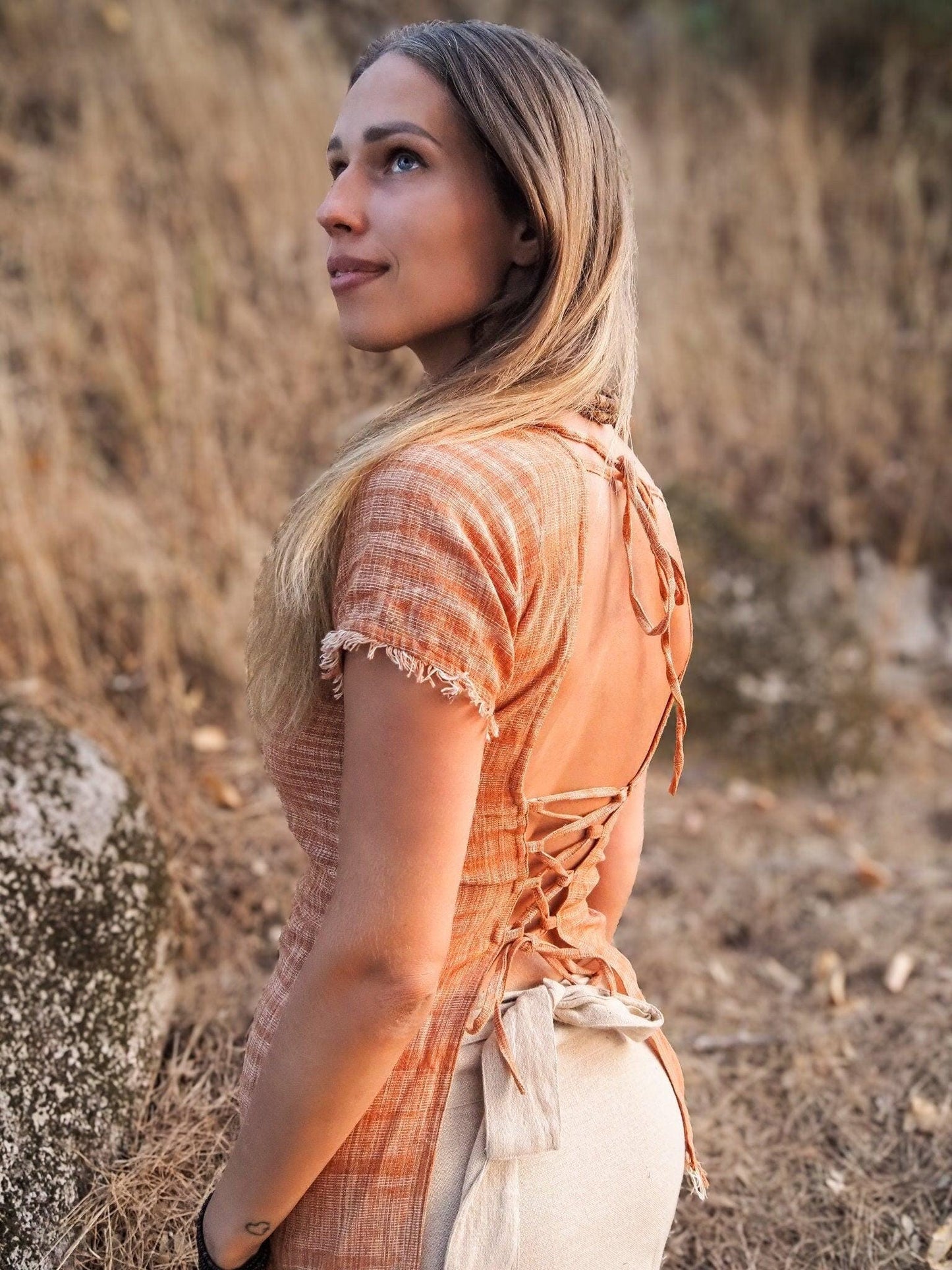Terracotta Khadi Sari Top