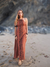 Tribal Block Print Dress, Ethnic Maxi Dress, Boho Long Dress, Tribal Clothing, Earthy Clothing, Sleeveless Summer Dress, Festival Dress