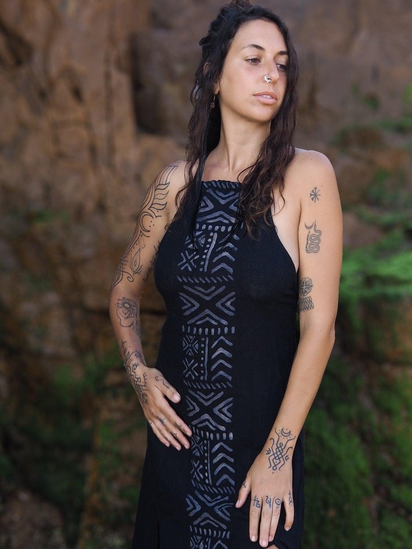 Tribal Block Print Dress, Ethnic Maxi Dress, Boho Long Dress, Tribal Clothing, Earthy Clothing, Sleeveless Summer Dress, Festival Dress