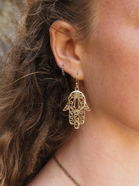 Hamsa Hand Brass Earrings, Hand of Fatima Earrings, Hamsa Earrings, Brass Dangle Earrings, Evil Eye Protection Earrings, Sacred Jewelry