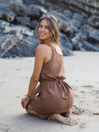 Rust Brown Boho Dress, Linen Short Dress, Sleeveless Summer Dress, Soft Dress, Midi Linen Dress, Loose Linen Dress, Earthy Dress
