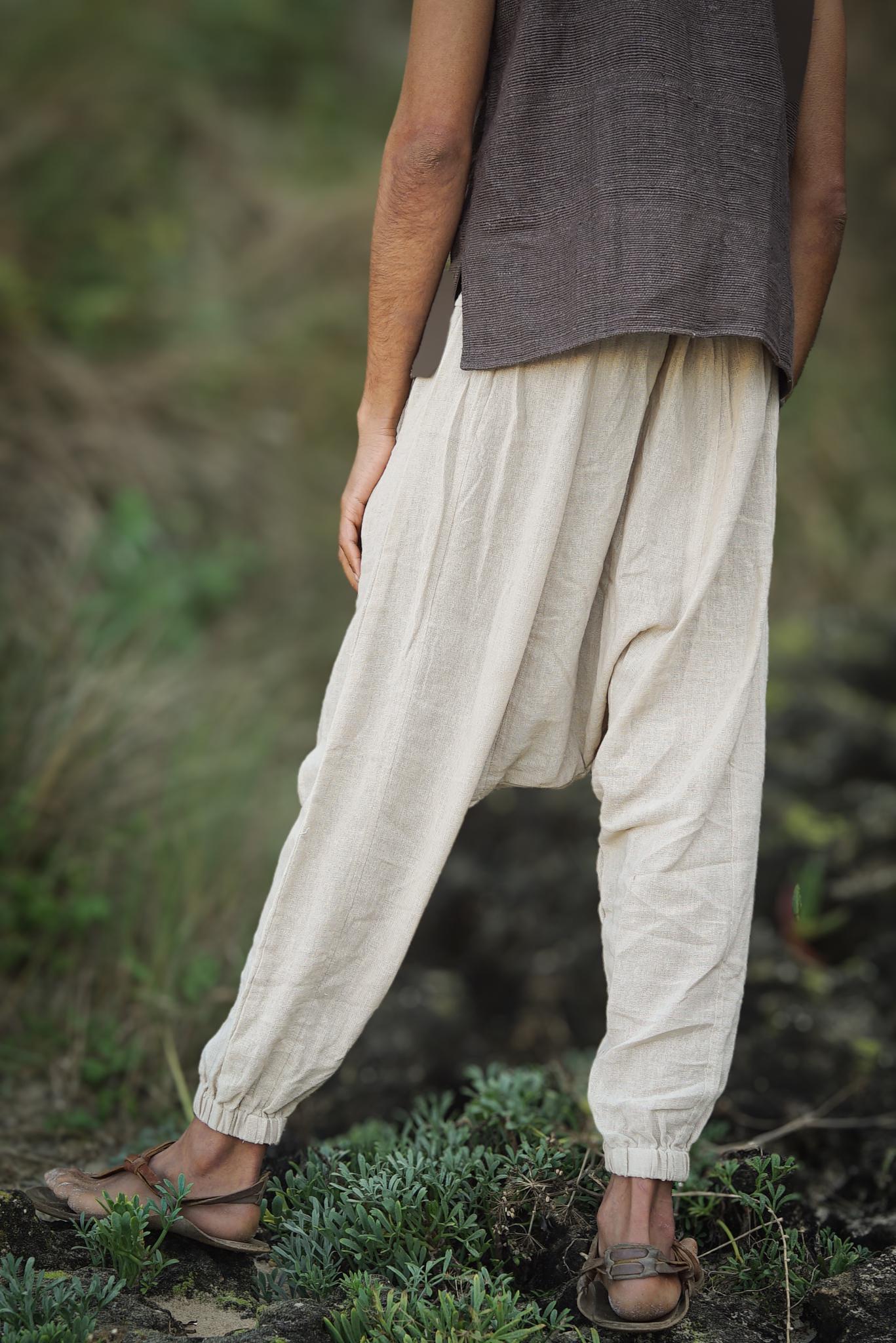Tribal Harem Pants, Plant Dyed Pants, Tribal Clothing, Drop Crotch Pants, Loose Cotton Harem Trousers, Casual Loose Pants, Comfy Clothing