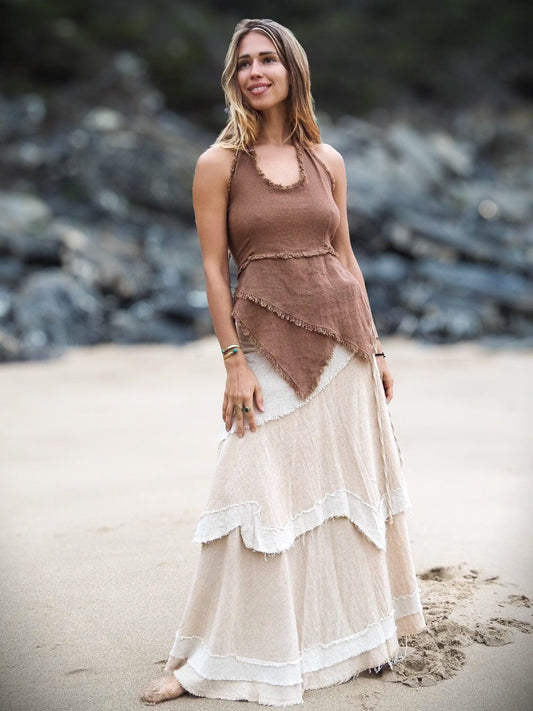 Layered Boho Maxi Skirt, Hippie Drape Skirt, Cotton Wrap Skirt, Long Pixie Skirt, Fairy Skirt, Festival Clothing, Natural Raw Cotton Skirt