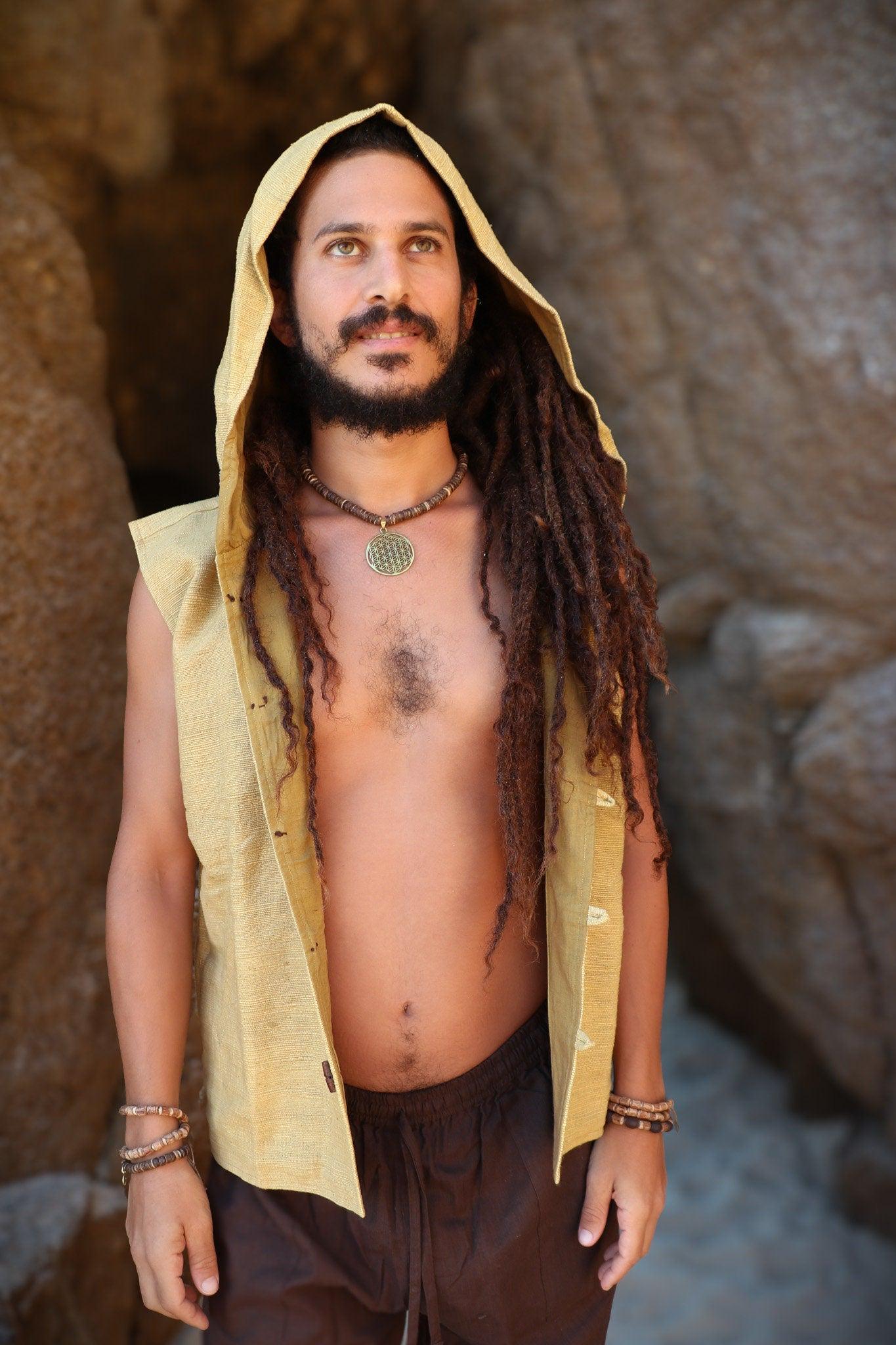 Earthy Hooded Vest, Natural Dye Vest, Hoodie Vest, Men Waistcoat, Khadi Cotton Vest, Earthy Clothing, Hooded Shirt, Organic Men's Wear