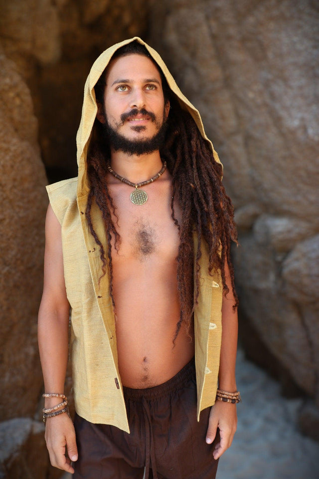 Earthy Hooded Vest, Natural Dye Vest, Hoodie Vest, Men Waistcoat, Khadi Cotton Vest, Earthy Clothing, Hooded Shirt, Organic Men's Wear