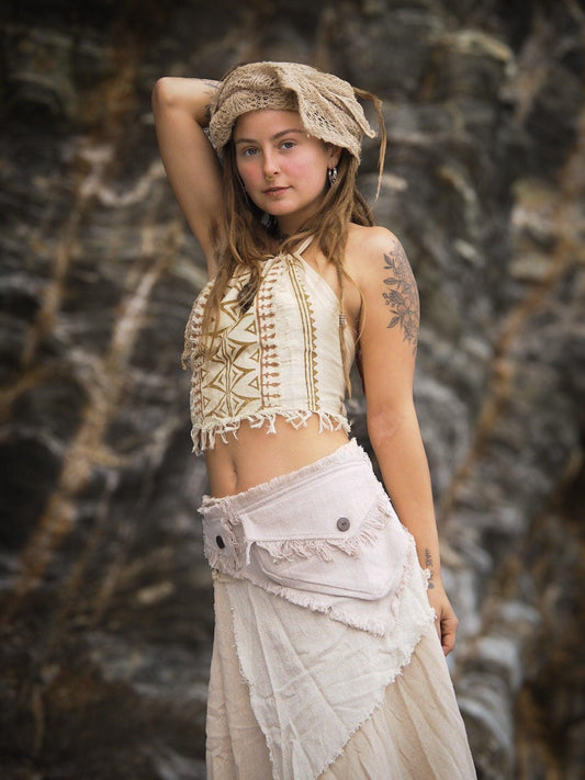 Tribal Block Print Halter Top, Organic Halter Top, Earthy Halter Top, Organic Crop Top, Cotton Tie Top, Earthy Clothing, Festival Ethnic Top