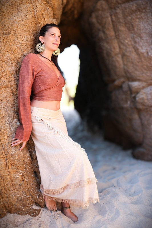 Raw Cotton Top, Women Crop Top, Boho Clothing, Natural Clothing, Wrap Blouse, Hippie Top, Ceremonial Clothing, Natural Raw cotton top, Earth
