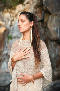 Single Natural Tribal Feather Earring with Acai Seed