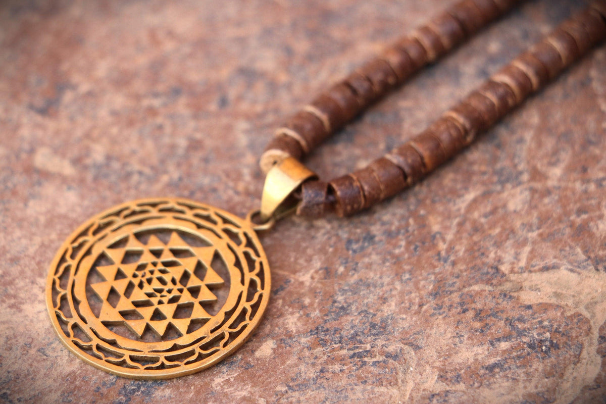 Coconut Sacred Symbols Necklace, Coconut Wood Necklace, Sacred Geometry Necklace, Coconut Wood Necklace, Hippie Necklace, Natural Jewelry
