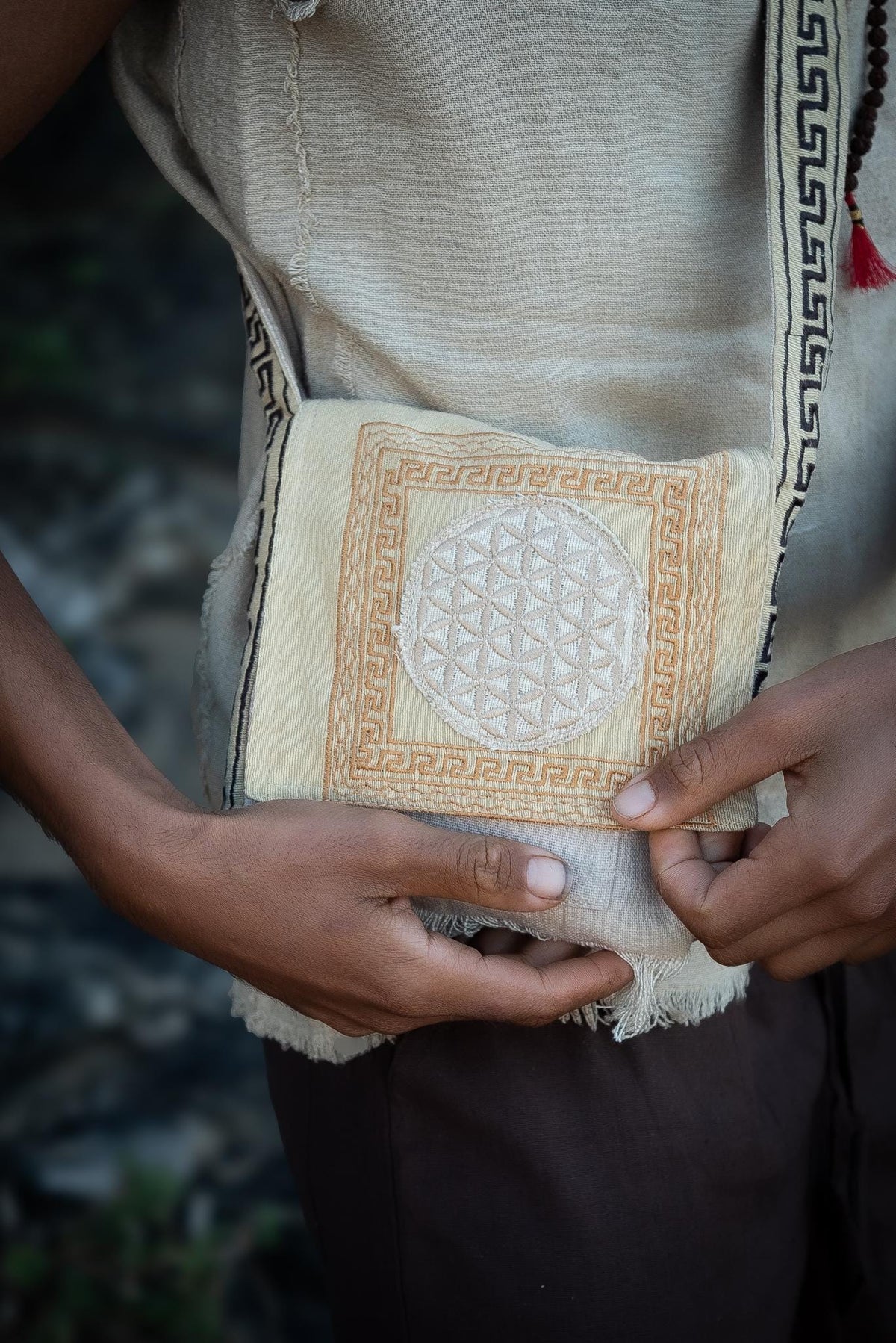 Unisex Flower Of Life Bag, Tribal Bag, Embroidery Bag, Shoulder Bag, Khadi, Cotton, Unisex Bag