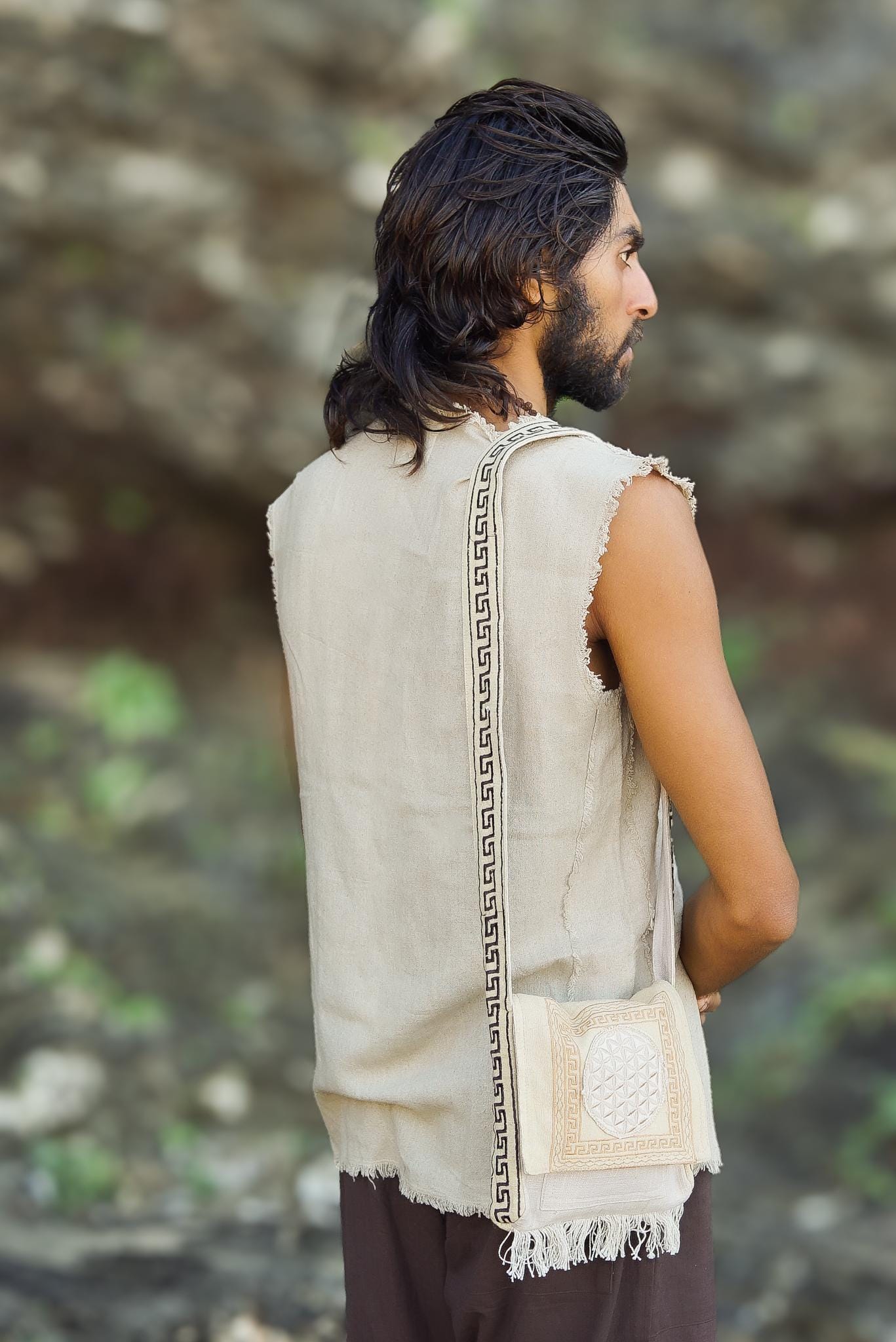 Unisex Flower Of Life Bag, Tribal Bag, Embroidery Bag, Shoulder Bag, Khadi, Cotton, Unisex Bag