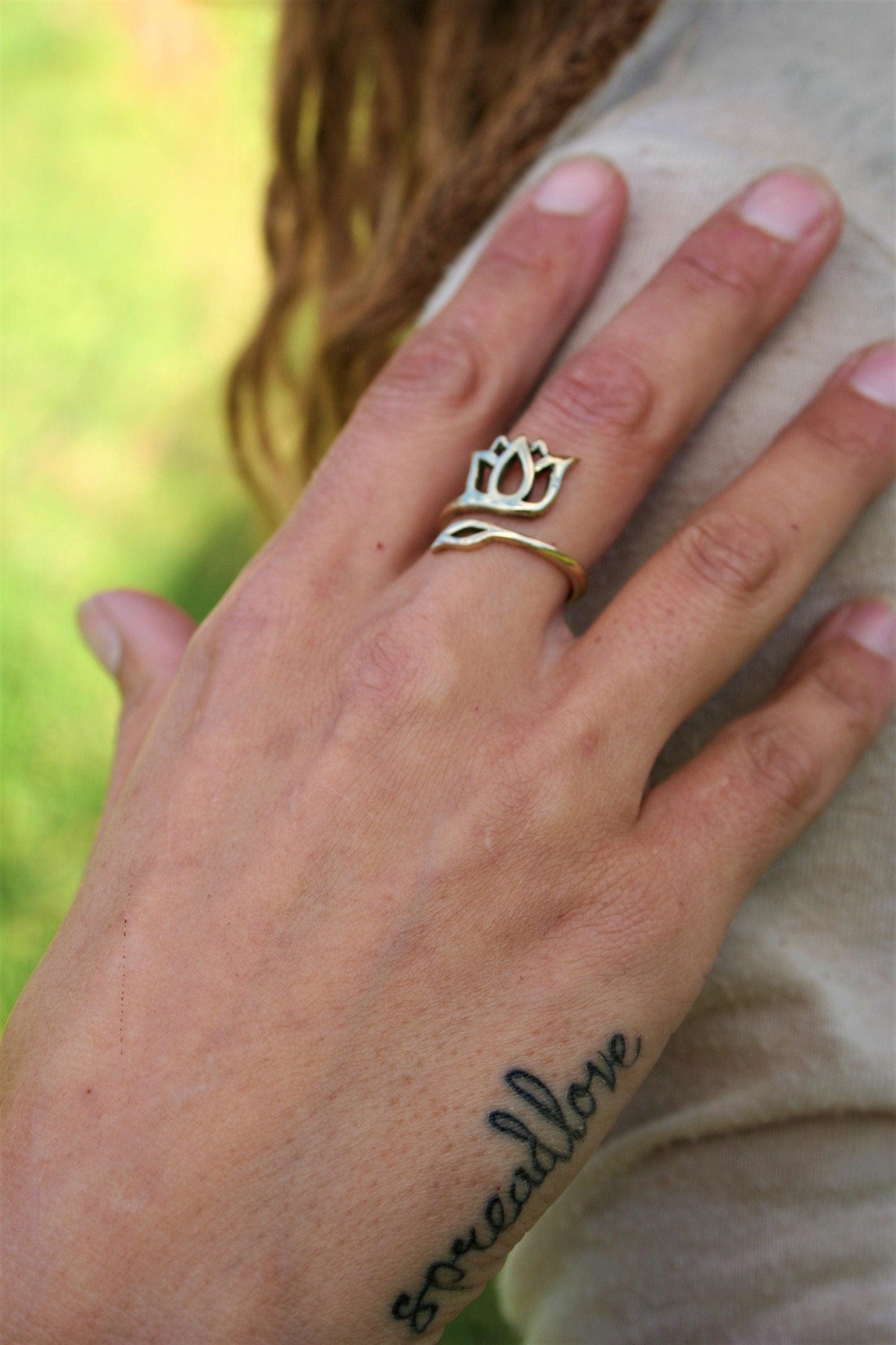 Lotus flower of Love Adjustable Brass Ring