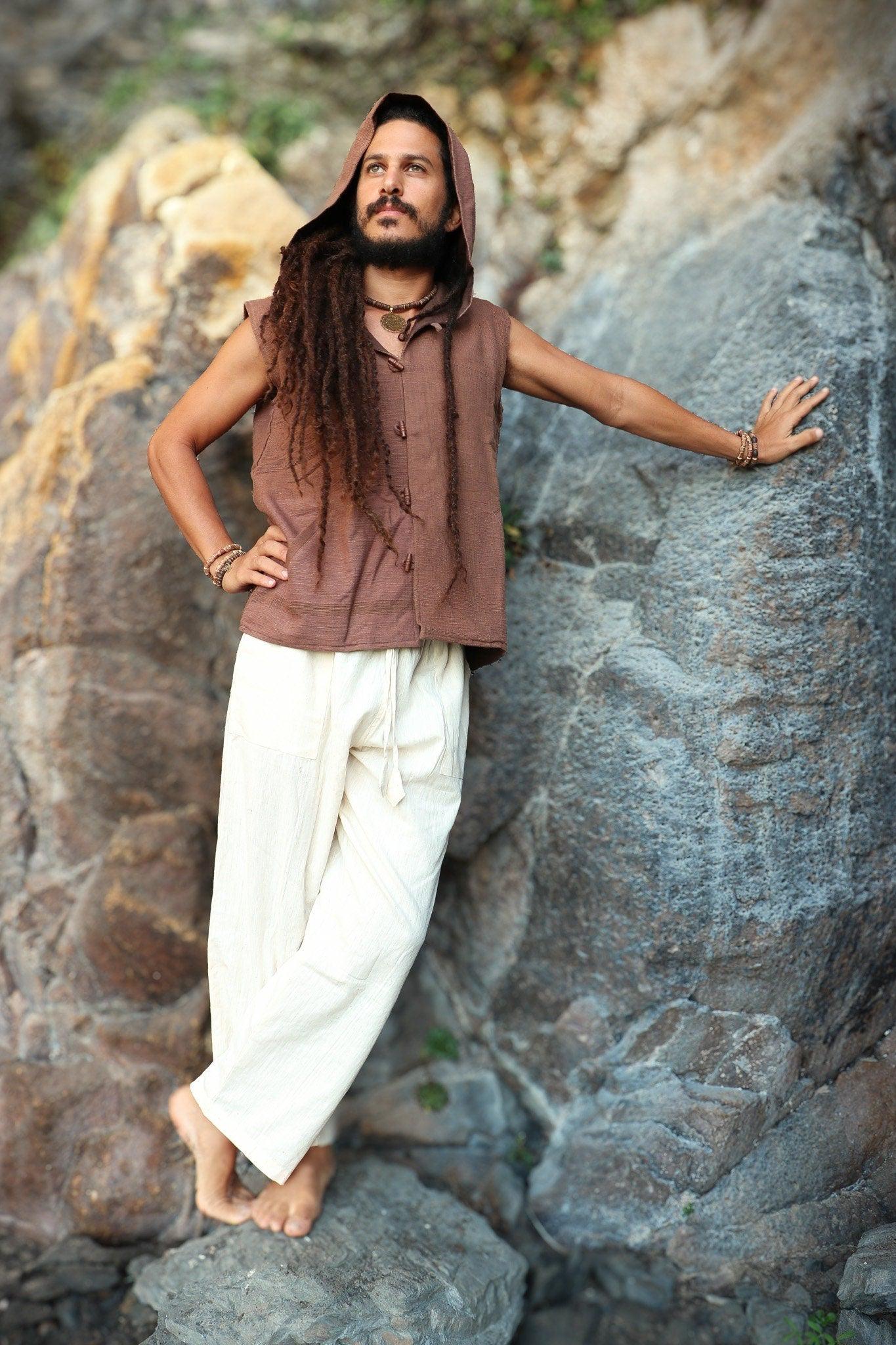 Earthy Hooded Vest, Natural Dye Vest, Hoodie Vest, Men Waistcoat, Khadi Cotton Vest, Earthy Clothing, Hooded Shirt, Organic Men's Wear