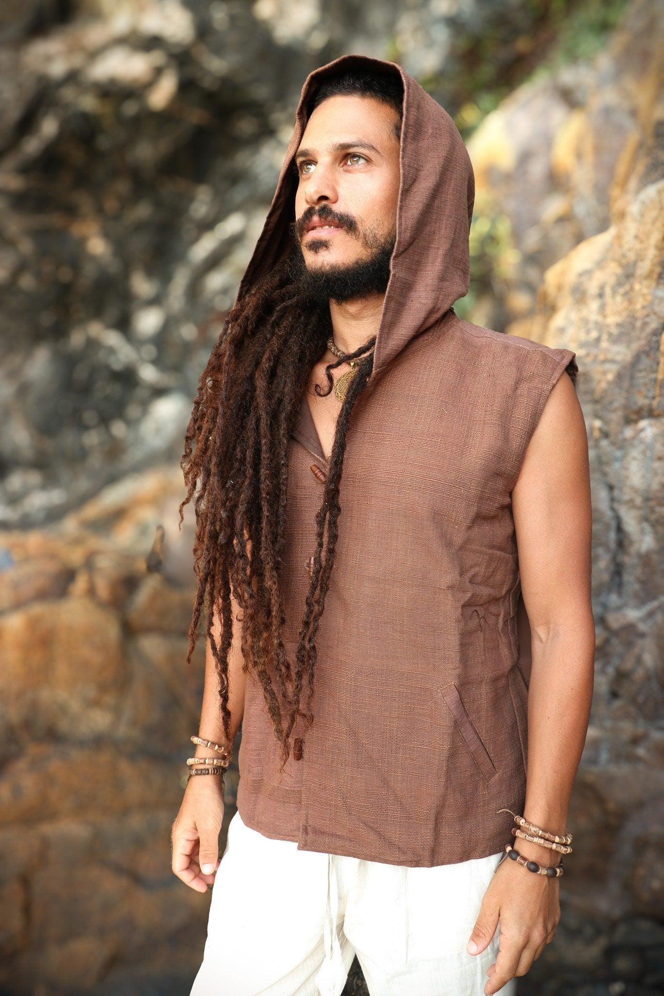 Earthy Hooded Vest, Natural Dye Vest, Hoodie Vest, Men Waistcoat, Khadi Cotton Vest, Earthy Clothing, Hooded Shirt, Organic Men's Wear