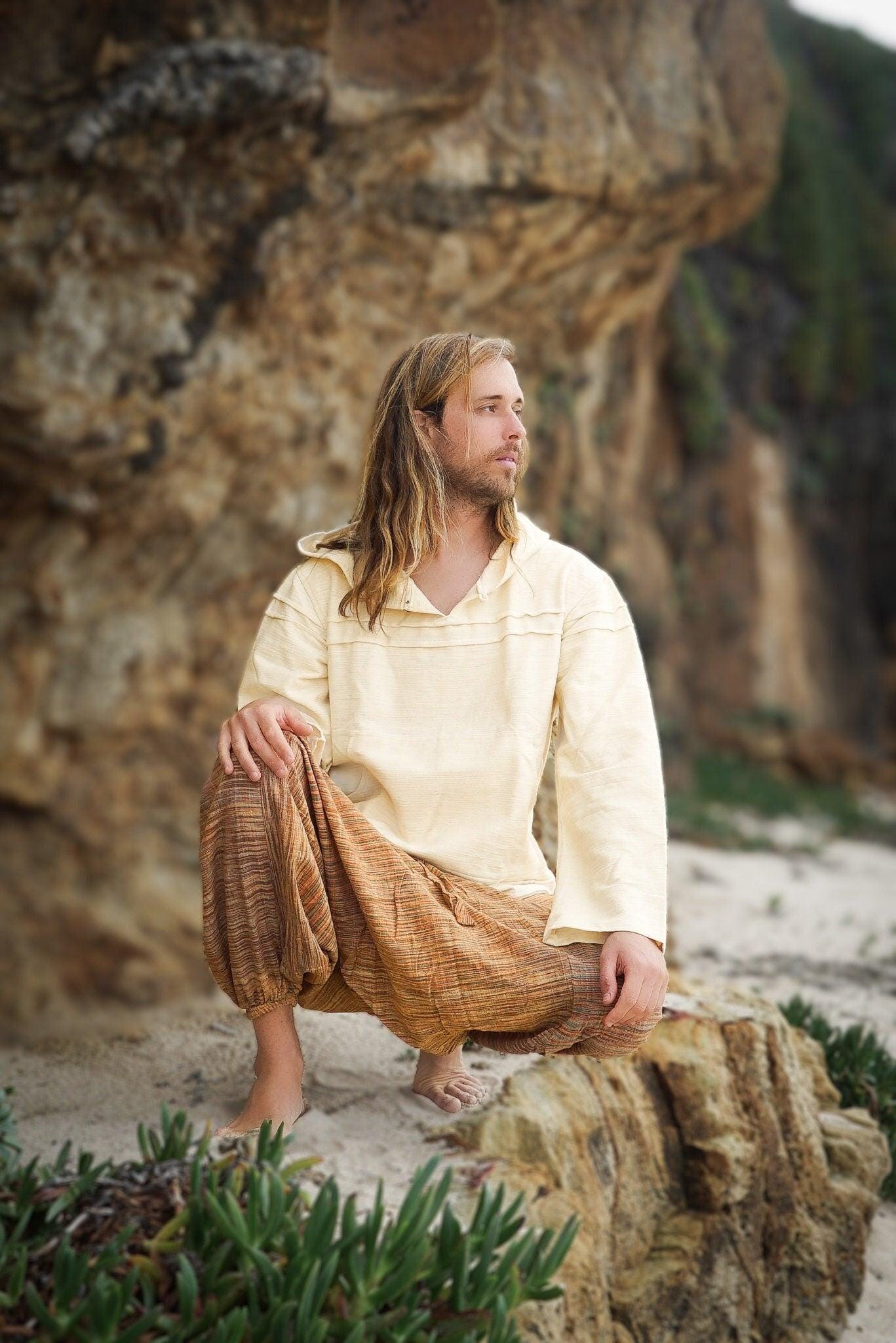 Natural Cotton Hoodie, Men Natural Clothing, Boho Clothing, Men Jumper, Hippie Hoodie, Psytrance Clothing, Indian Hoodie, Earthy Sweatshirt