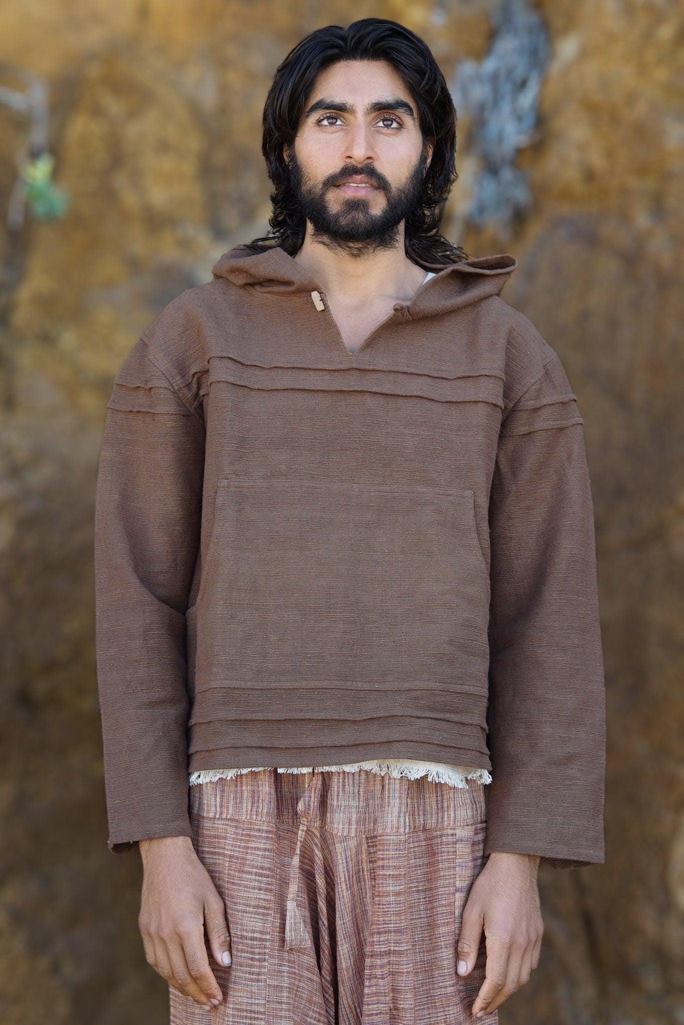 Natural Cotton Hoodie, Men Natural Clothing, Boho Clothing, Men Jumper, Hippie Hoodie, Psytrance Clothing, Indian Hoodie, Earthy Sweatshirt
