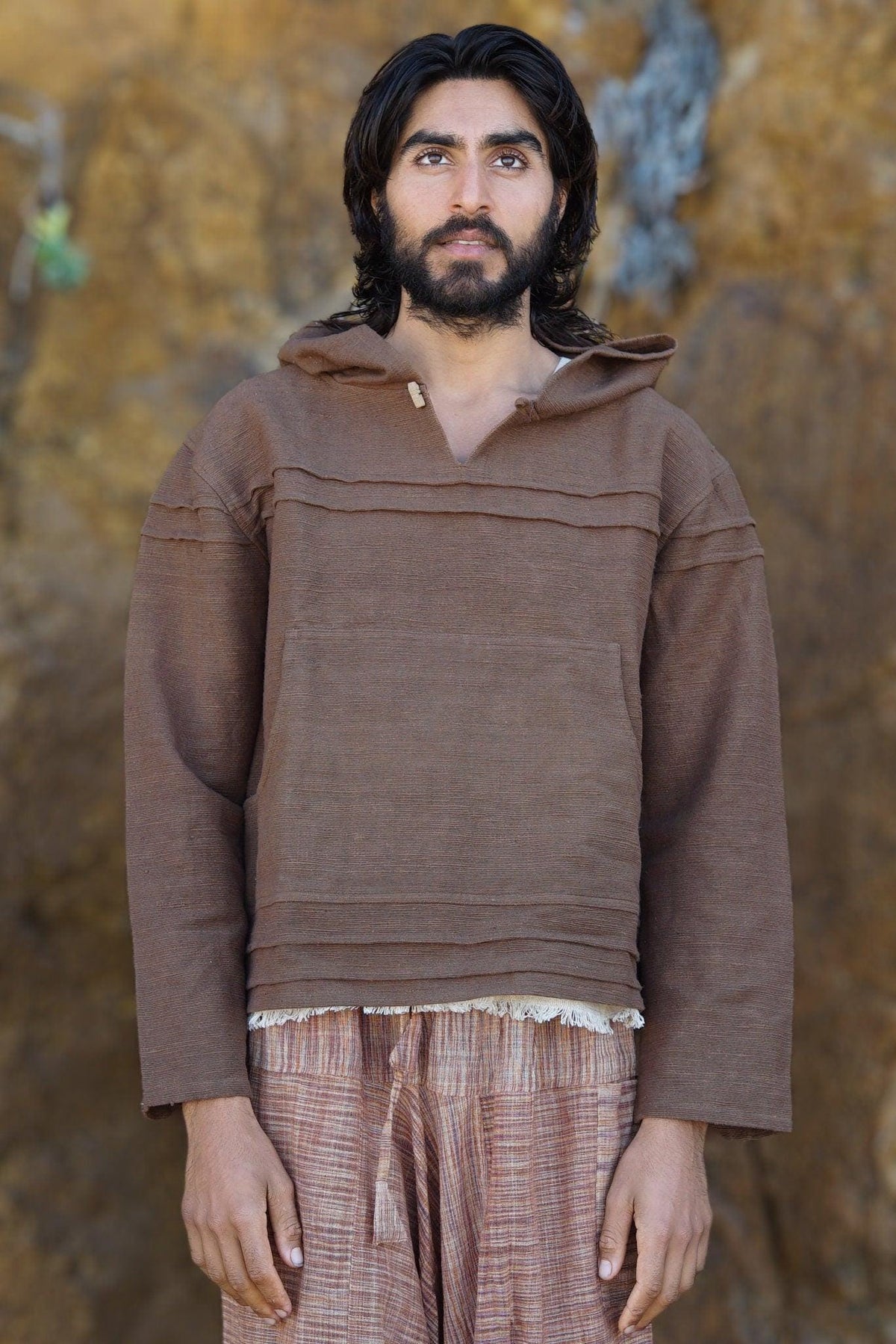 Natural Cotton Hoodie, Men Natural Clothing, Boho Clothing, Men Jumper, Hippie Hoodie, Psytrance Clothing, Indian Hoodie, Earthy Sweatshirt