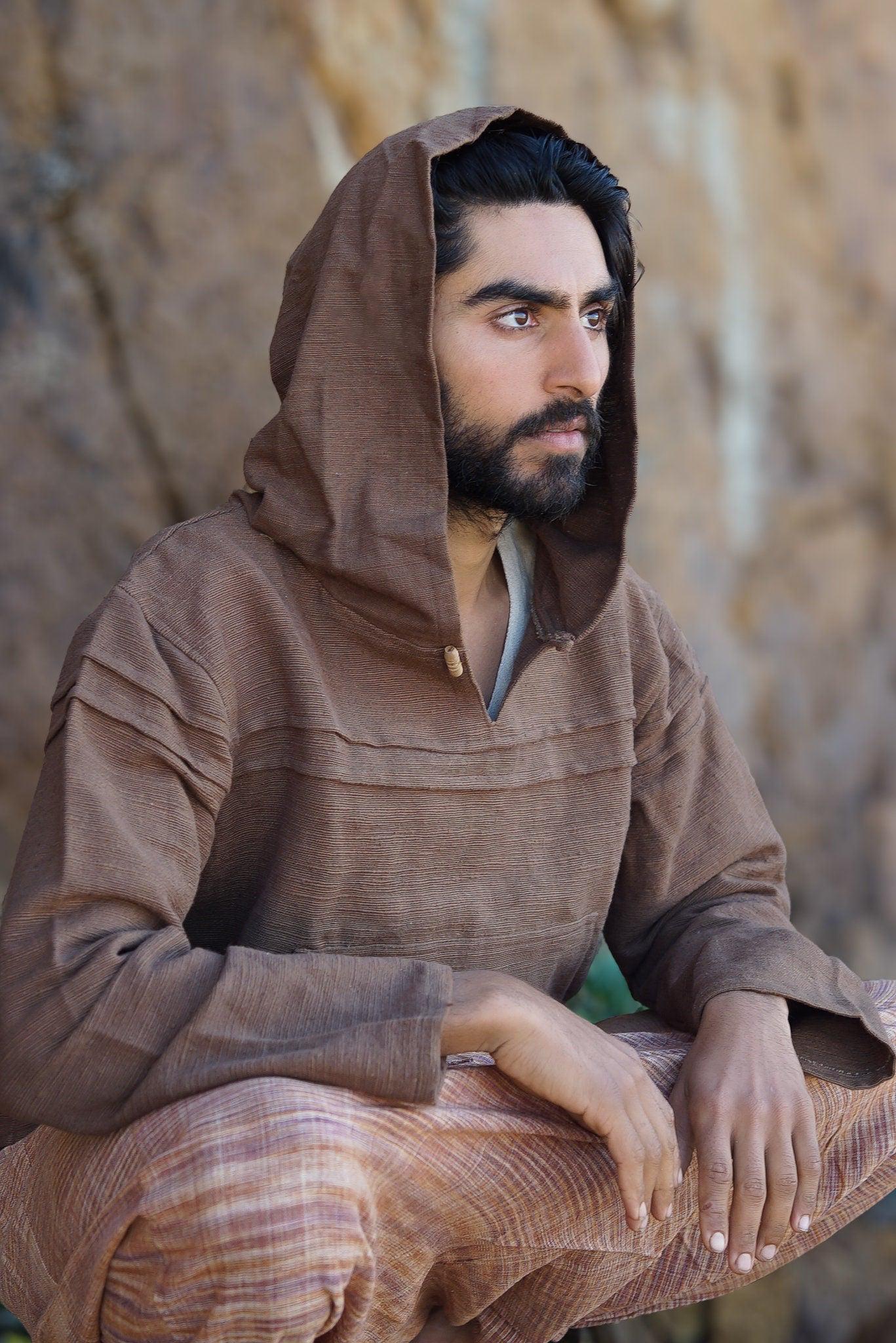 Natural Cotton Hoodie, Men Natural Clothing, Boho Clothing, Men Jumper, Hippie Hoodie, Psytrance Clothing, Indian Hoodie, Earthy Sweatshirt
