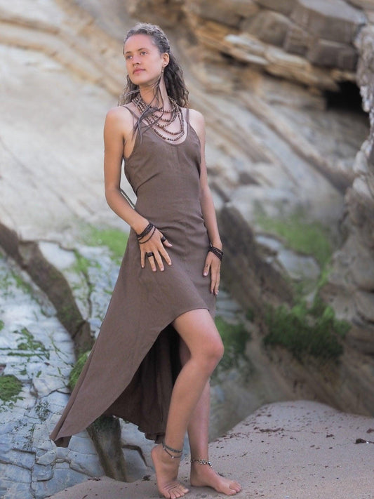 Goddess Linen Cotton Dress, Boho Maxi Dress, Drape Dress, Loose Sleeveless Dress, Festival Dress, Asymmetrical Dress, Bohemian Clothing