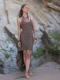 Goddess Linen Cotton Dress, Boho Maxi Dress, Drape Dress, Loose Sleeveless Dress, Festival Dress, Asymmetrical Dress, Bohemian Clothing