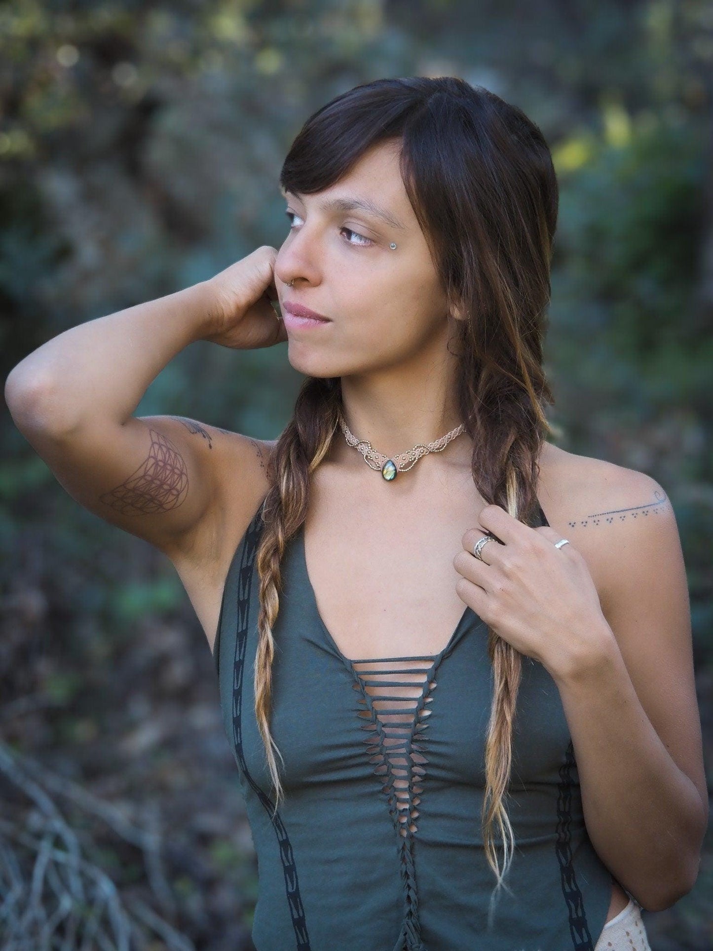 Goddess Tiara Choker Necklace, Handmade Macrame Choker, Labradorite Choker, Labradorite Tiara, Macrame Necklace, Boho, Fairy, Gift for Her
