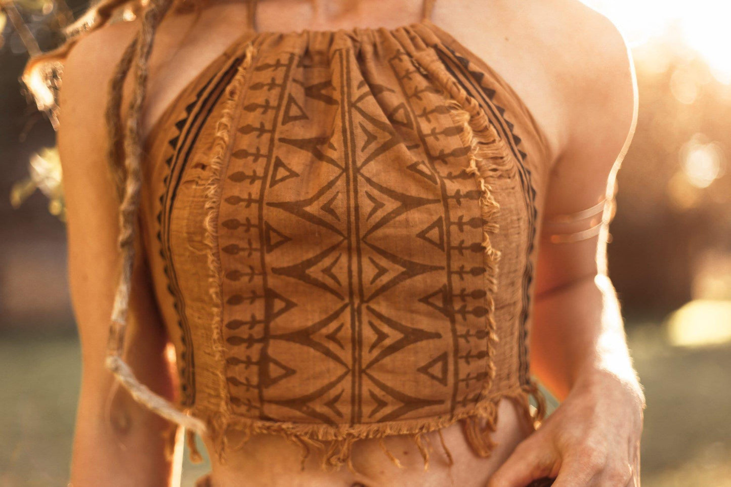 Tribal Block Print Halter Top, Organic Halter Top, Earthy Halter Top, Organic Crop Top, Cotton Tie Top, Earthy Clothing, Festival Ethnic Top
