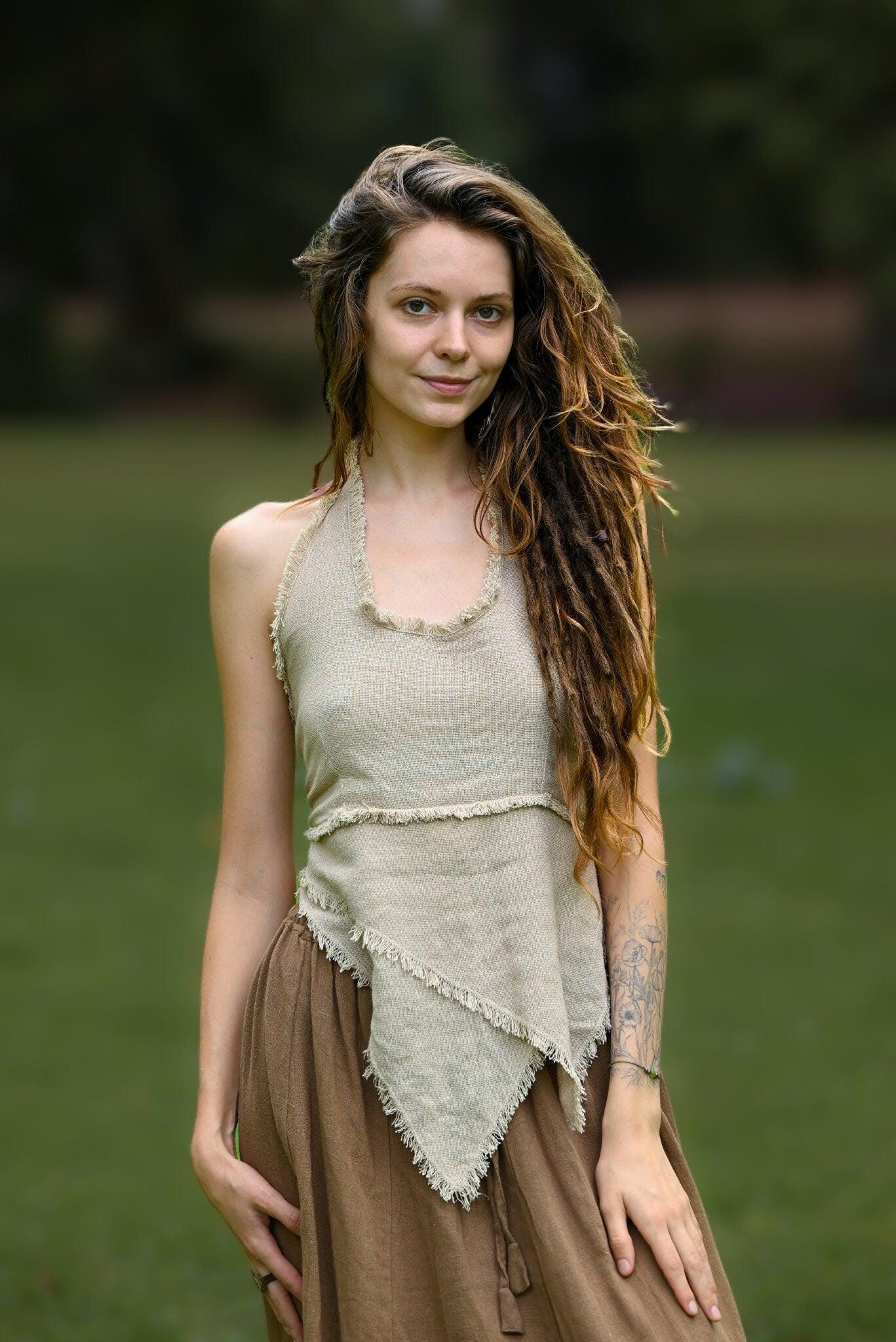 Earthy Cotton Halter Top, Pixie Halter Top, Cross Back Top, Cotton Tie Top, Earthy Halter Top, Boho Top, Festival Clothing, Gift for Her