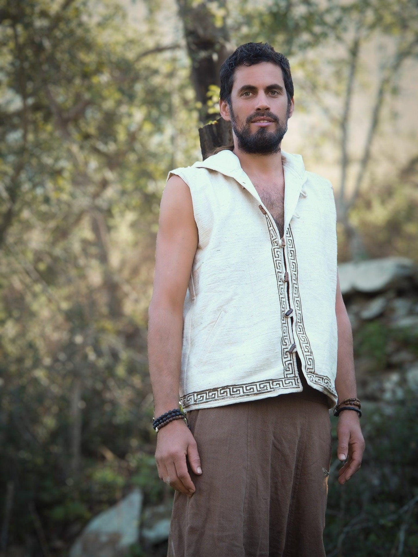 Men's Tribal Hooded Vest, Hoodie Vest, Men Waistcoat, Khadi Cotton Vest, Earthy Clothing, Hooded Shirt, Organic Men's Wear, Hand Made Vest
