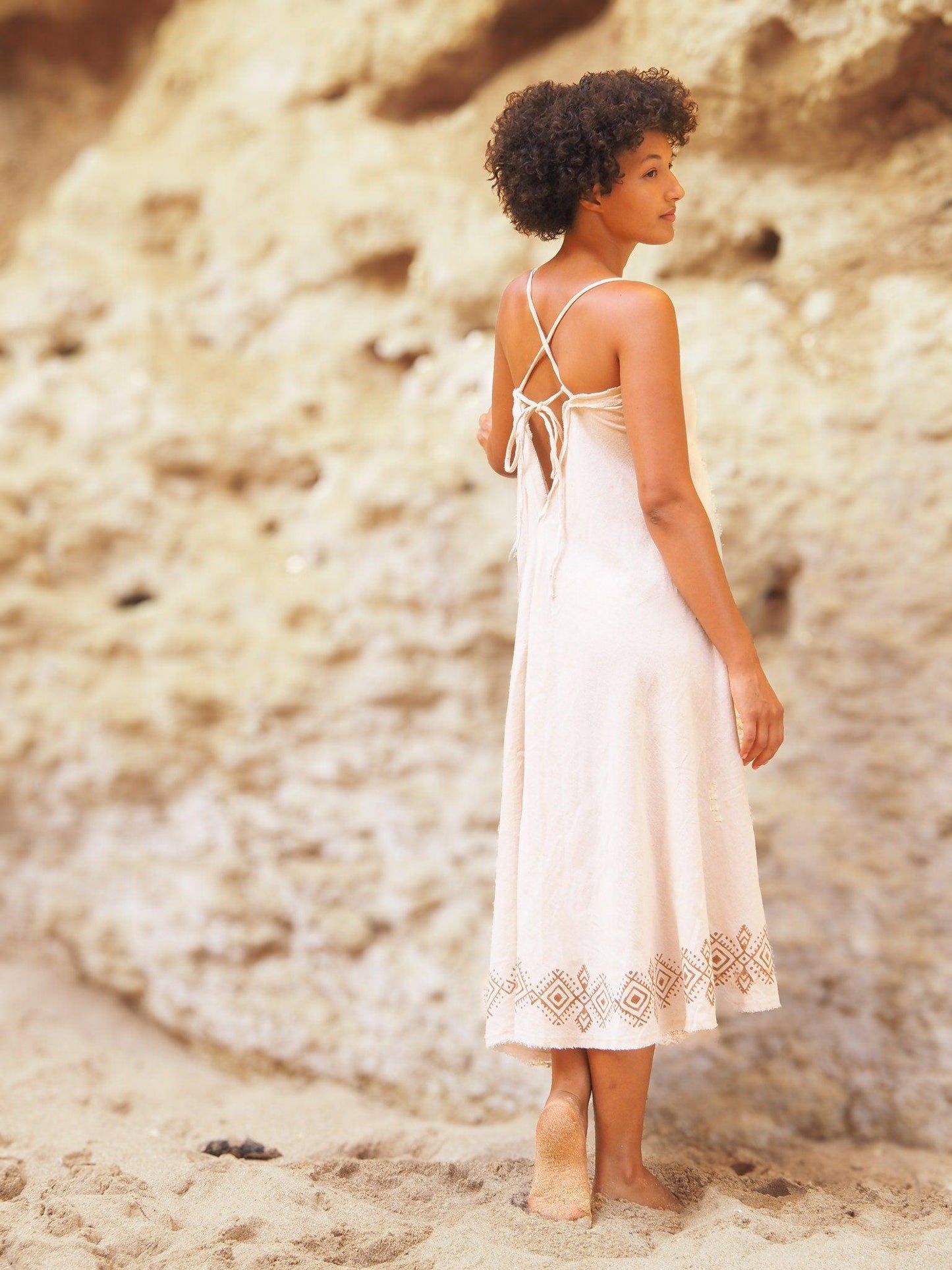 Earthy Goddess Block Print Dress, Raw Cotton Maxi Dress, White Long Cotton Dress, Long Boho Dress, Natural Earthy Clothing, Festival Wear