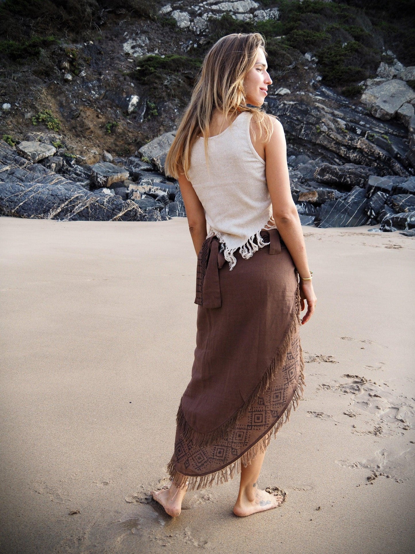 Tribal Block Print Wrap Skirt, Fairy Skirt, Pixie Skirt, Frayed Boho Skirt, Gypsy Skirt, Hippie Skirt, Festival Skirt, Layered Skirt, Earthy