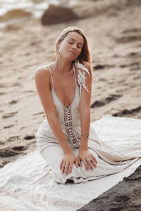 Raw Silk Goddess Dress, Raw Silk Maxi Dress, Tribal Maxi Dress, Block Print Dress, Boho Dress, Bohemian Clothing, Wedding Dress, Ceremonial