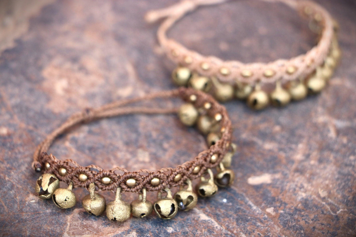 Macramé Bell Anklet, Beaded Macramé Anklet, Bellydance Anklet, Braided Anklet, Gypsy Anklet, Boho Anklet, Unique Anklet, Festival Jewelry