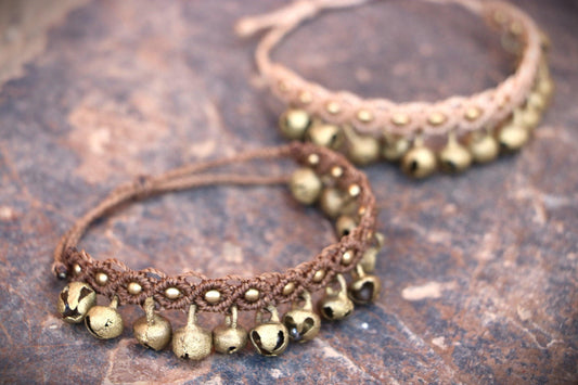 Macramé Bell Anklet, Beaded Macramé Anklet, Bellydance Anklet, Braided Anklet, Gypsy Anklet, Boho Anklet, Unique Anklet, Festival Jewelry